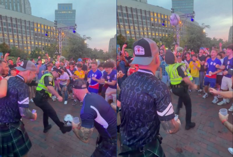 Boston police officer goes viral with keepy-uppies for Scotland fans